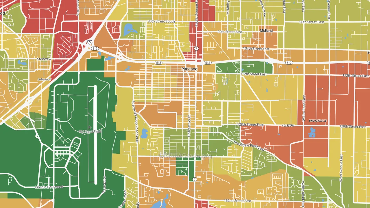 Parkland, WA Map of Arson Rates