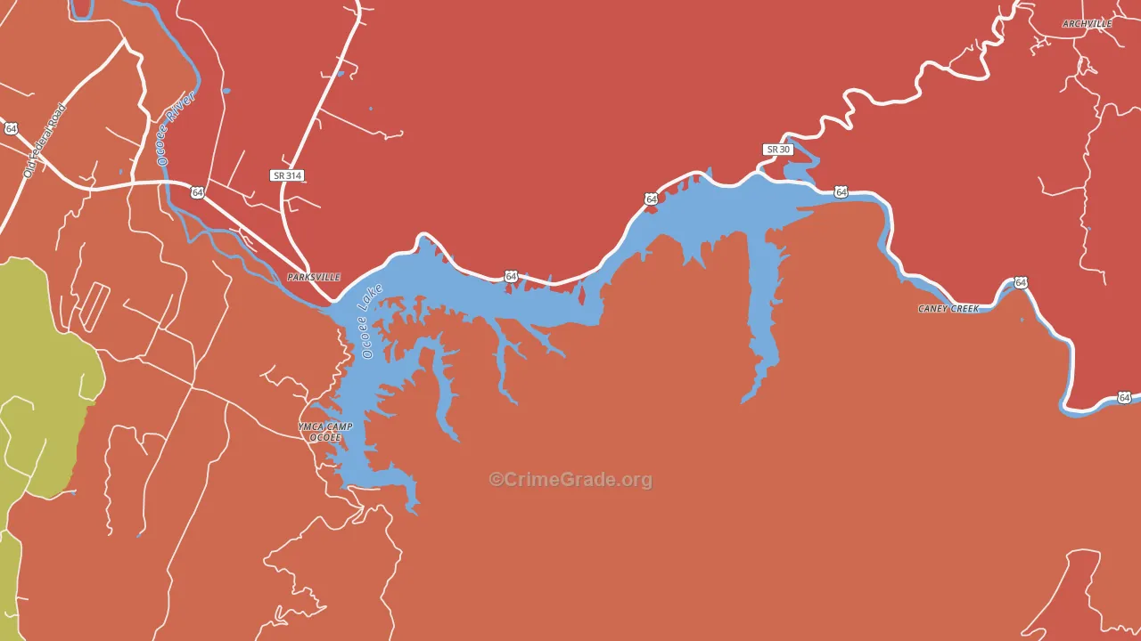 Parksville, TN Map of Arson Rates