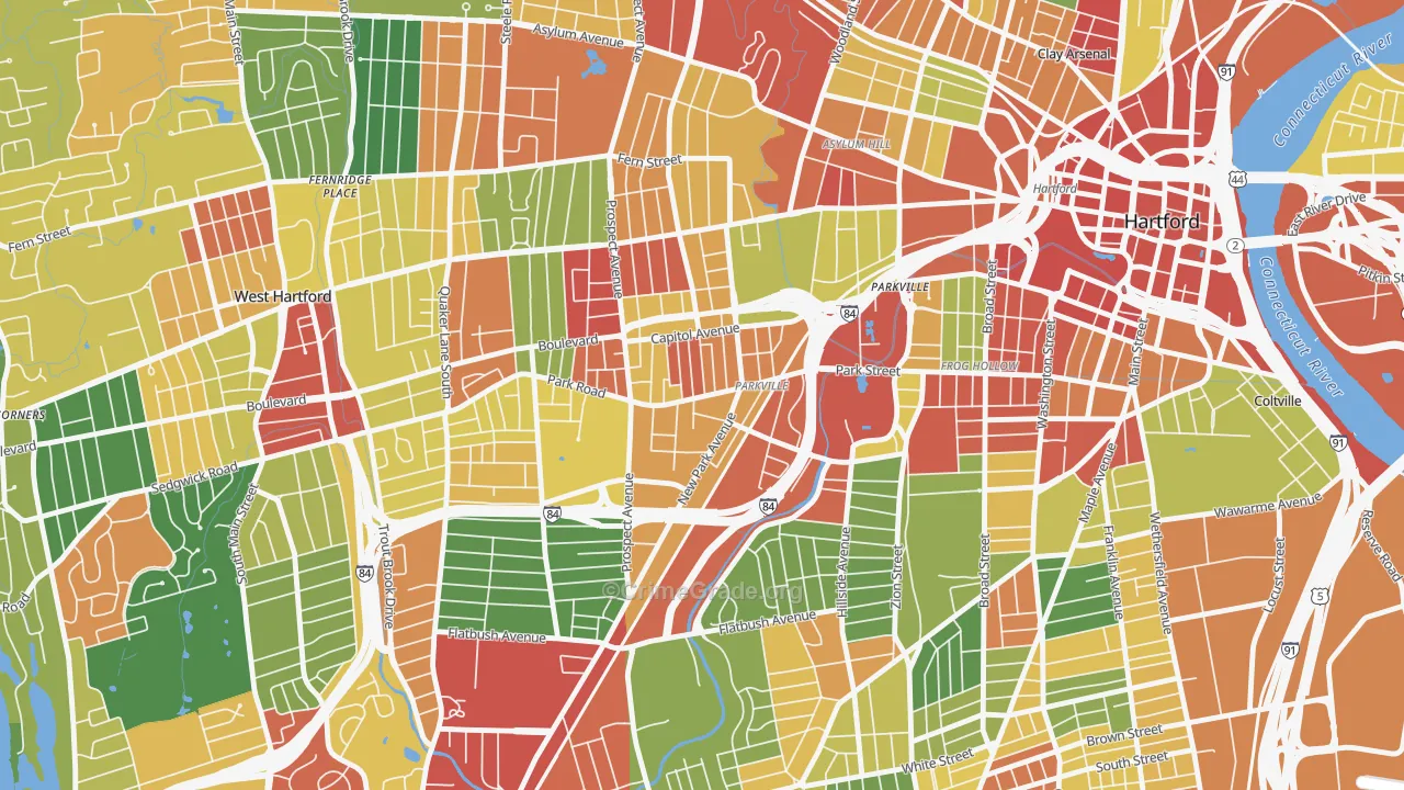 Parkville, Hartford, CT Map of Arson Rates
