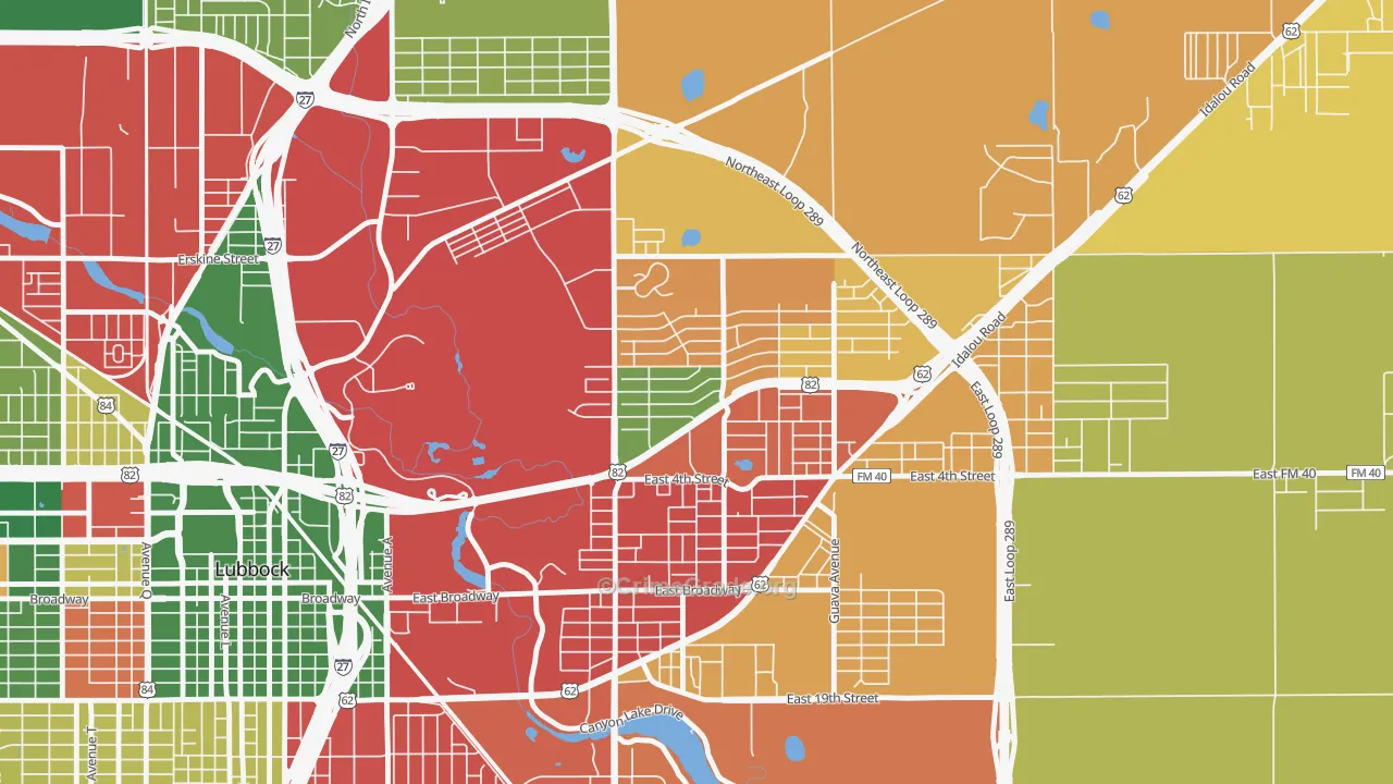 Parkway and Cherry Point, Lubbock, TX Map of Arson Rates