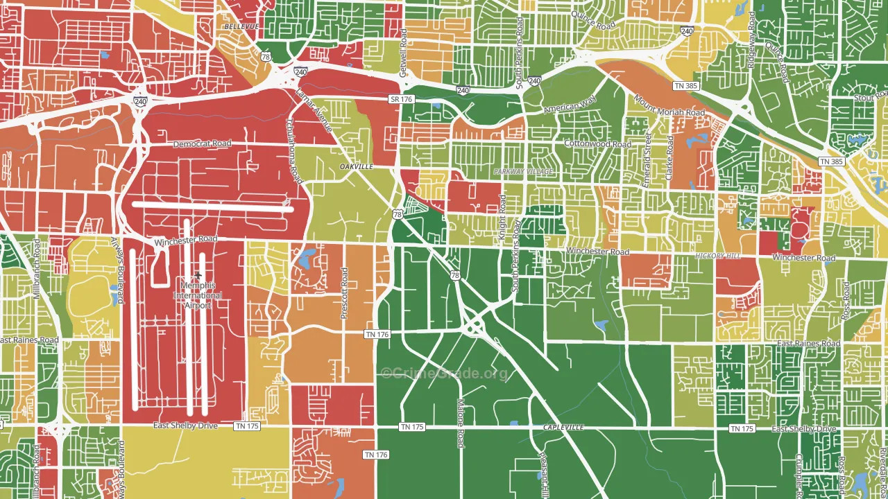 Parkway Village-Oakhaven, Memphis, TN Map of Arson Rates