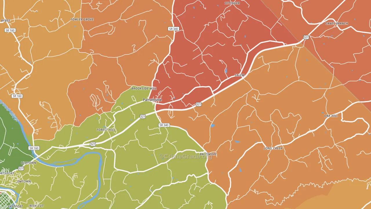 Parrottsville, TN Map of Arson Rates