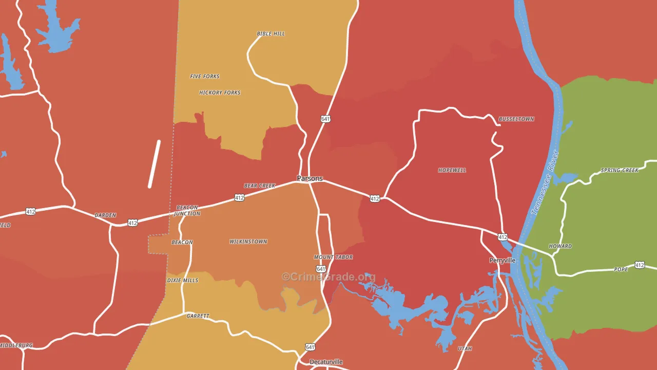 Parsons, TN Map of Arson Rates