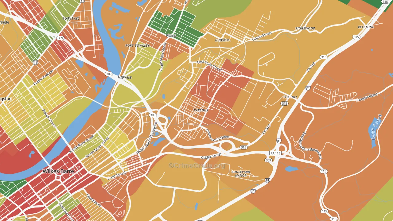 Parsons, Wilkes-Barre, PA Map of Arson Rates