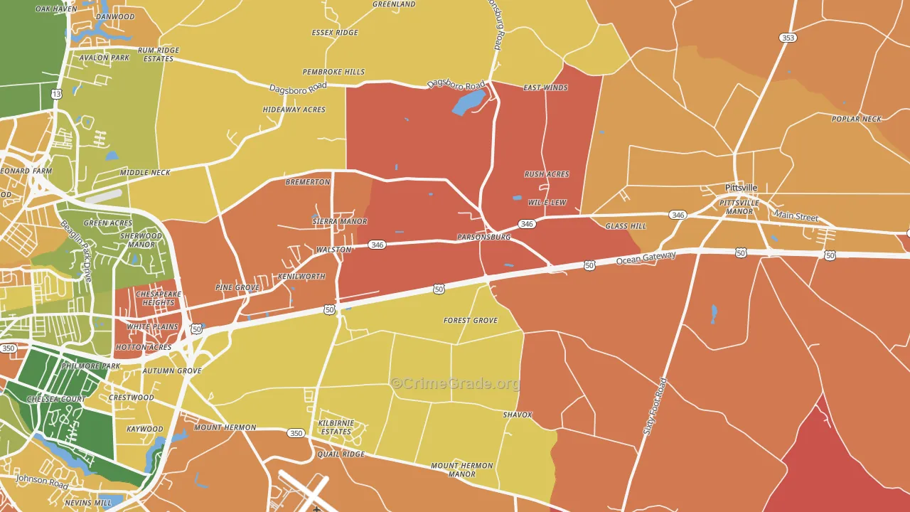 Parsonsburg, MD Map of Arson Rates