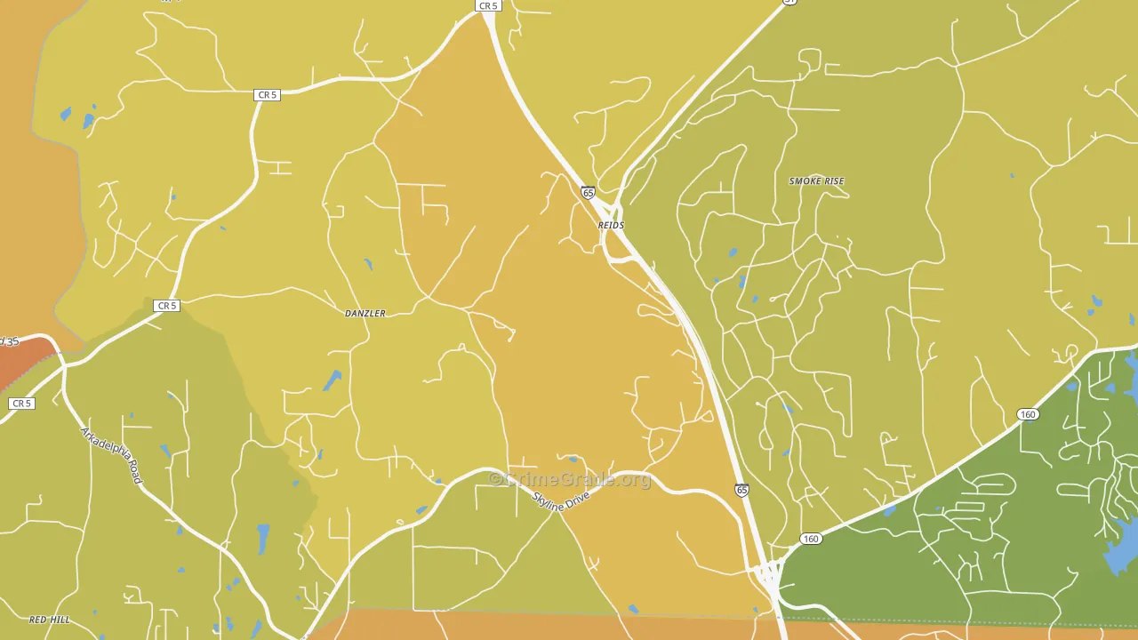 Partridge Crossroads, AL Map of Arson Rates