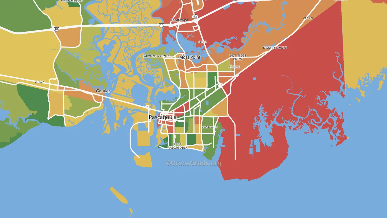Pascagoula, MS Map of Arson Rates