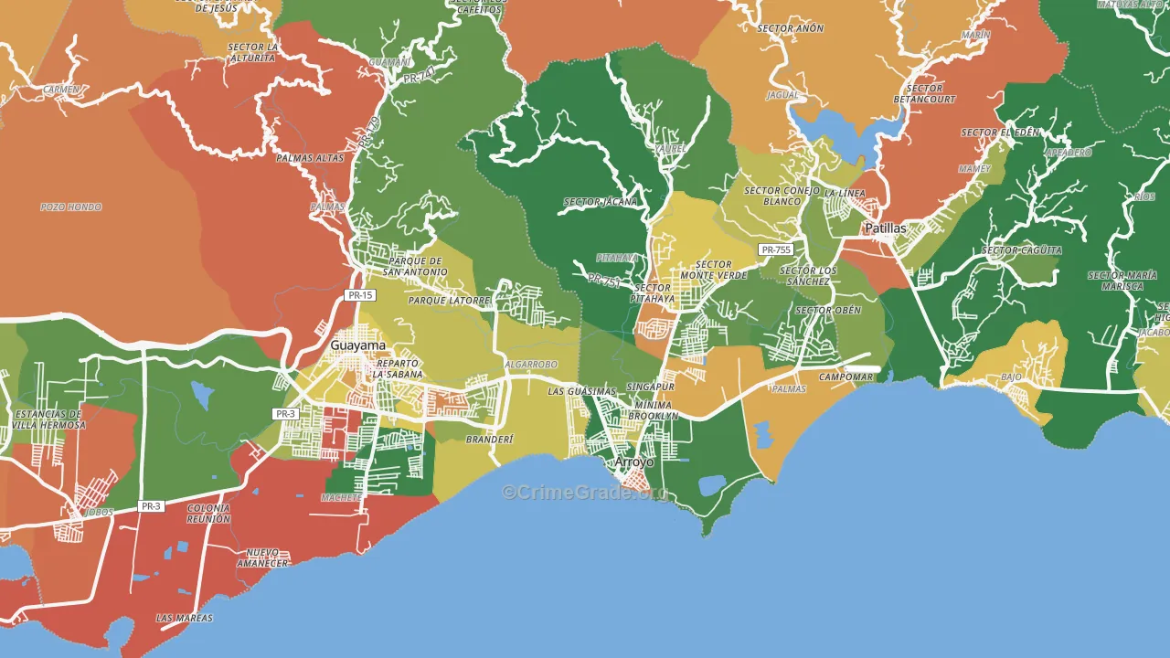 Patillas, PR Map of Arson Rates