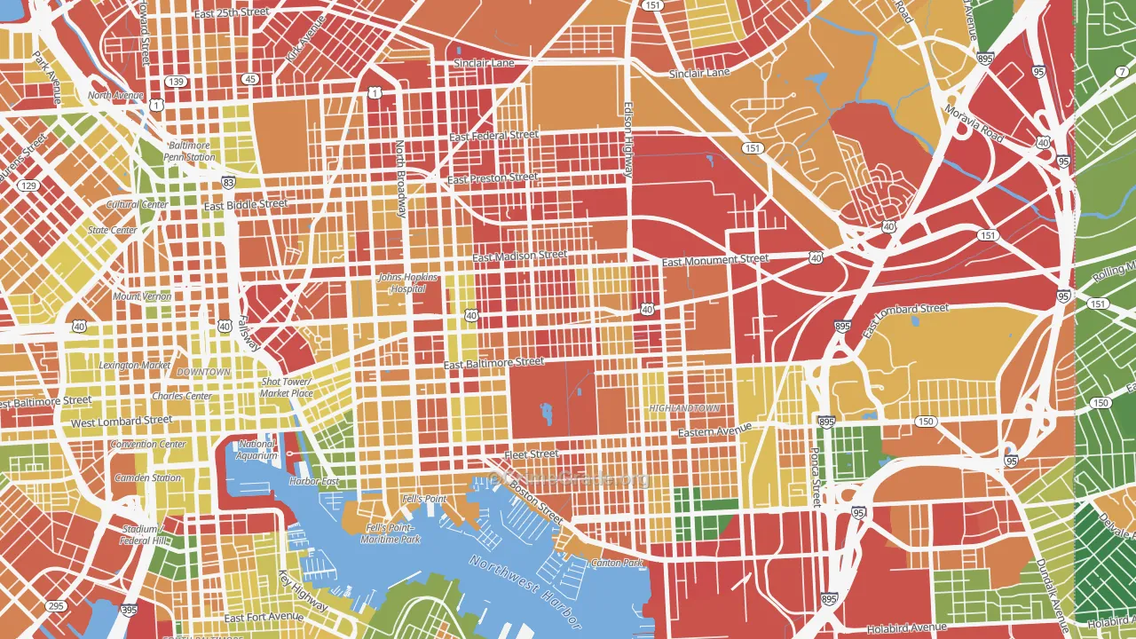 Patterson Park, Baltimore, MD Map of Arson Rates