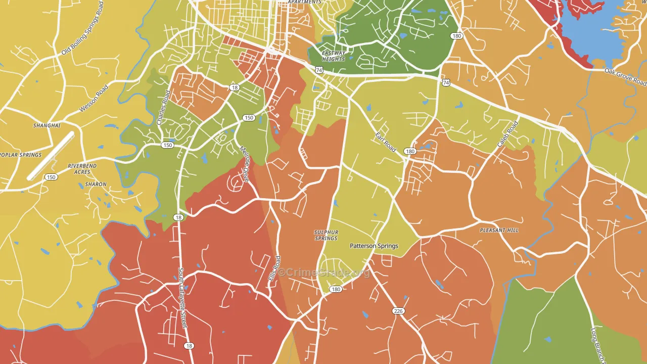 Patterson Springs, NC Map of Arson Rates