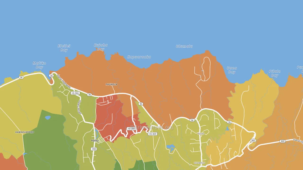 Pauwela, HI Map of Arson Rates