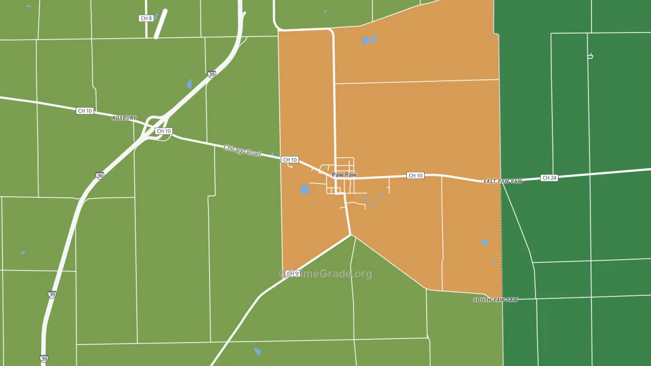 Paw Paw, IL Map of Arson Rates