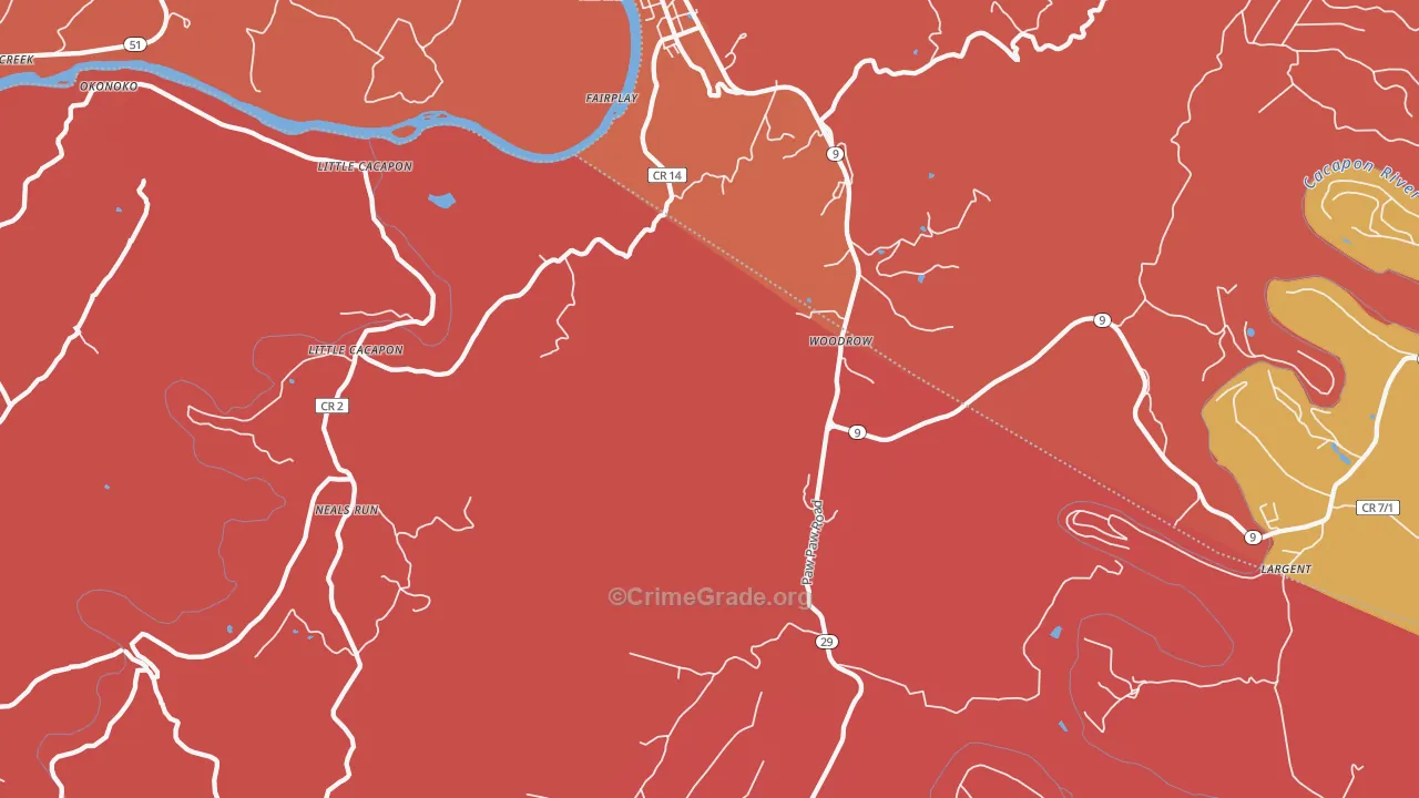 Paw Paw, WV Map of Arson Rates