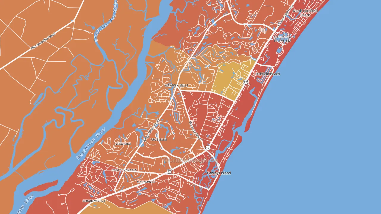 Pawleys Island, SC Map of Arson Rates