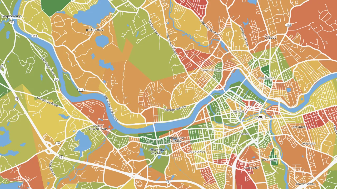 Pawtucketville, Lowell, MA Map of Arson Rates