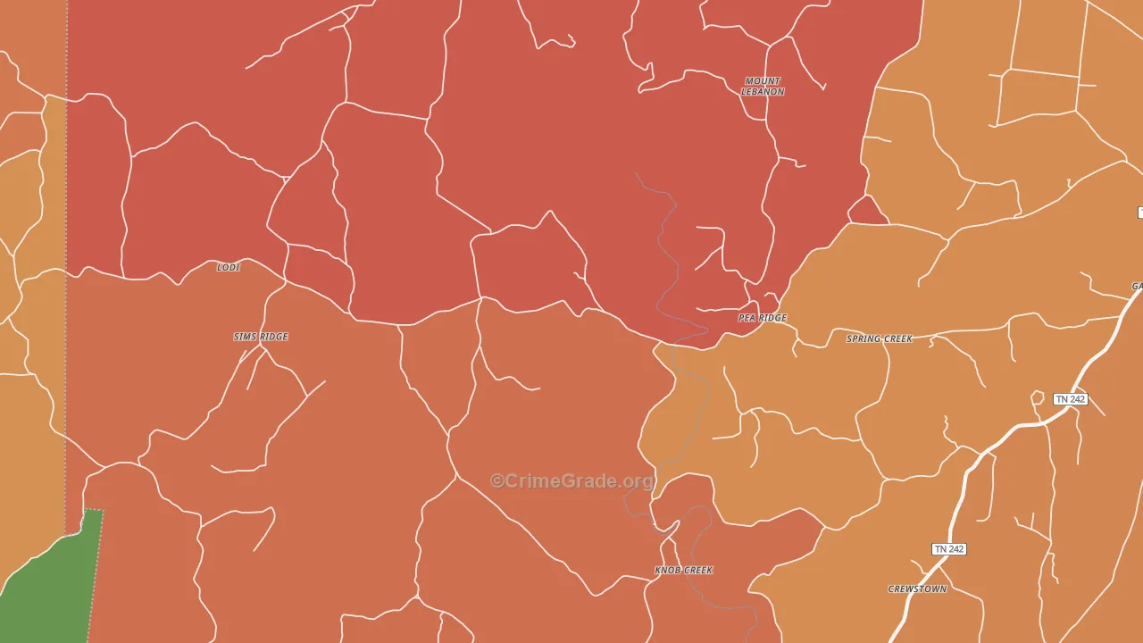 Pea Ridge, TN Map of Arson Rates