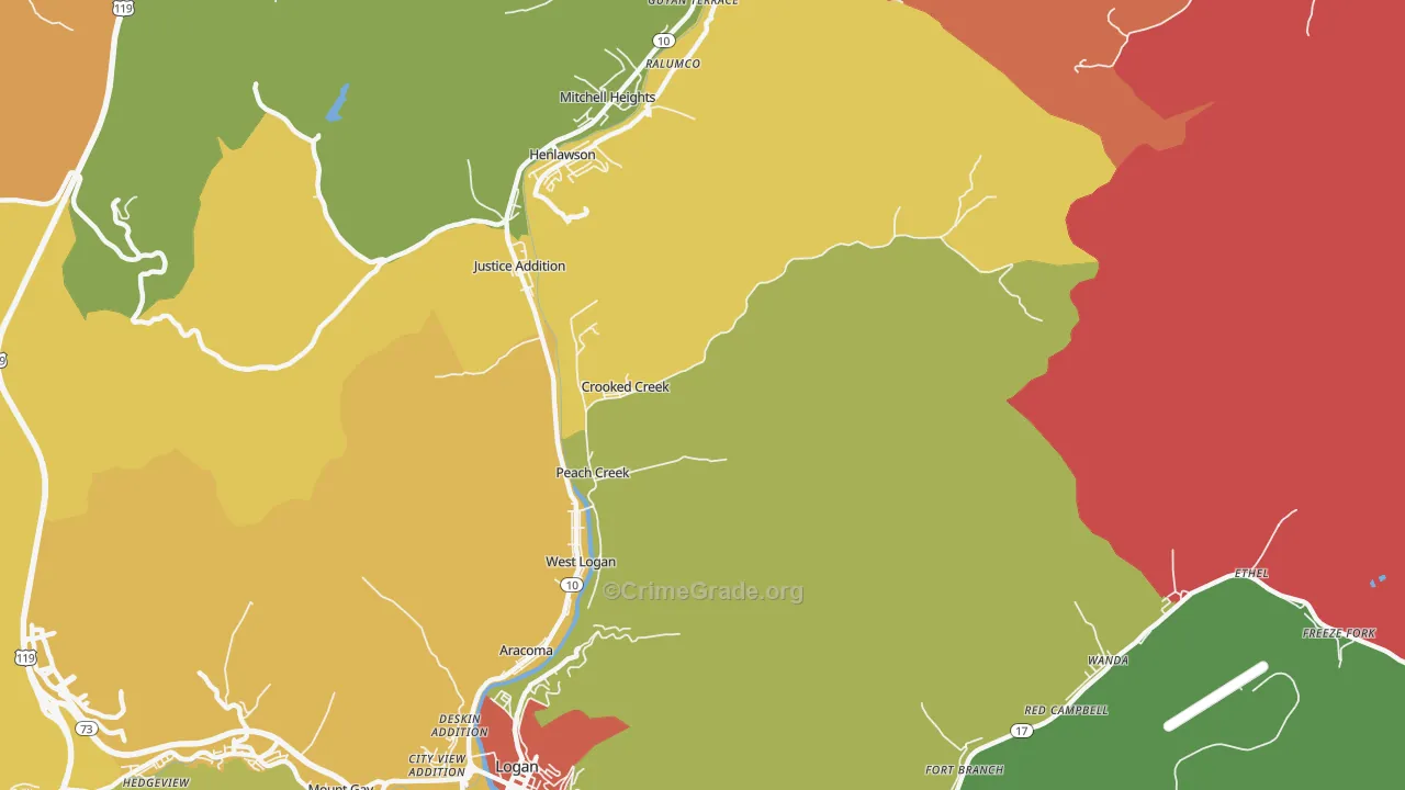 Peach Creek, WV Map of Arson Rates