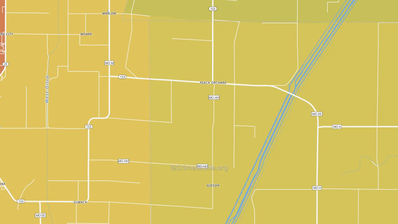 Peach Orchard, MO Map of Arson Rates