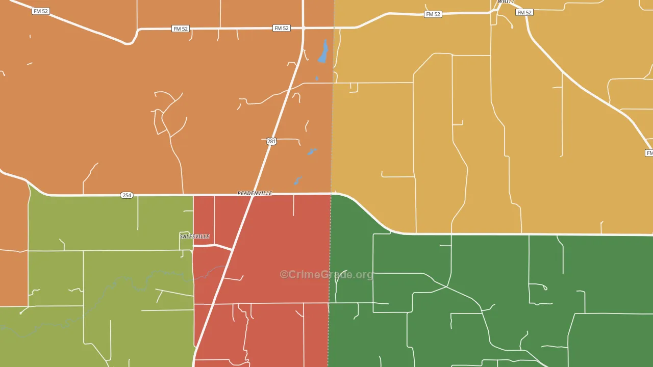 Peadenville, TX Map of Arson Rates