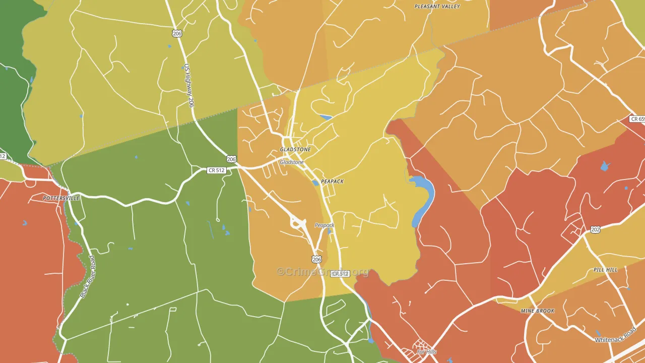 Peapack and Gladstone, NJ Map of Arson Rates