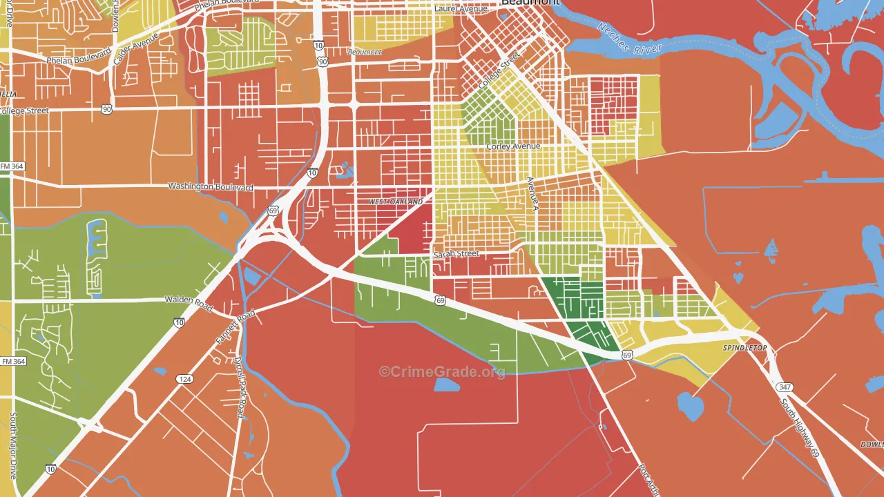 Pear Orchard, Beaumont, TX Map of Arson Rates