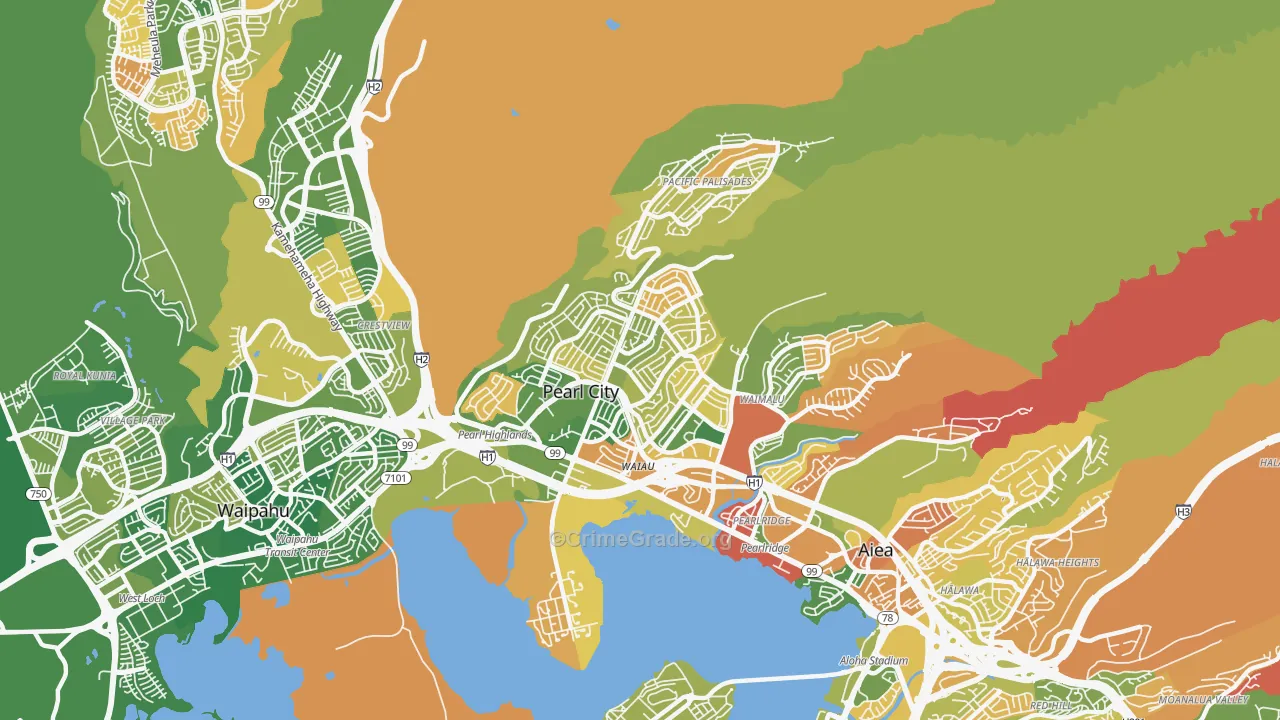 Pearl City, HI Map of Arson Rates