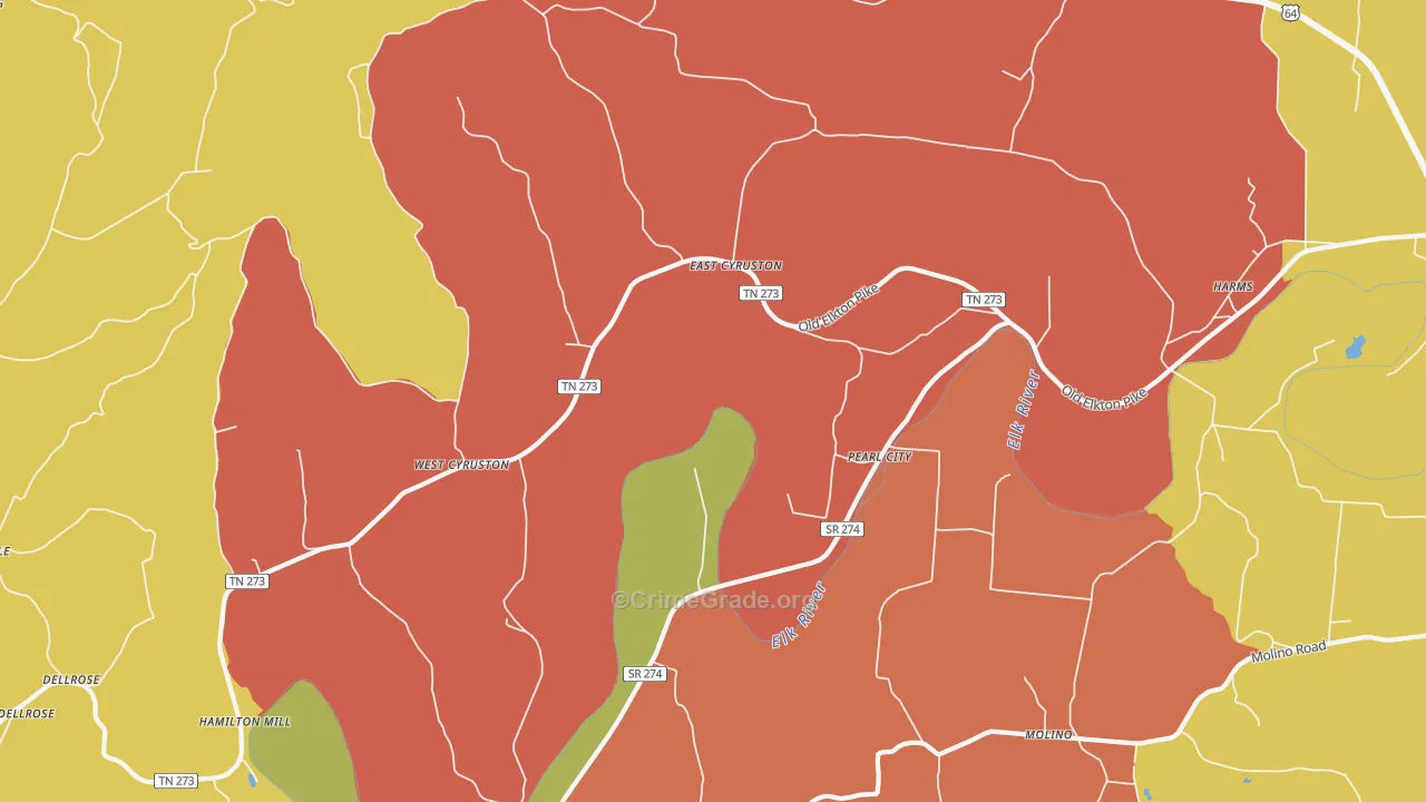 Pearl City, TN Map of Arson Rates