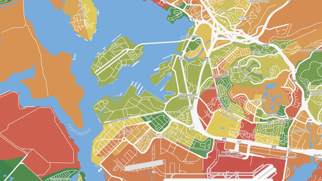 Pearl Harbor, HI Map of Arson Rates