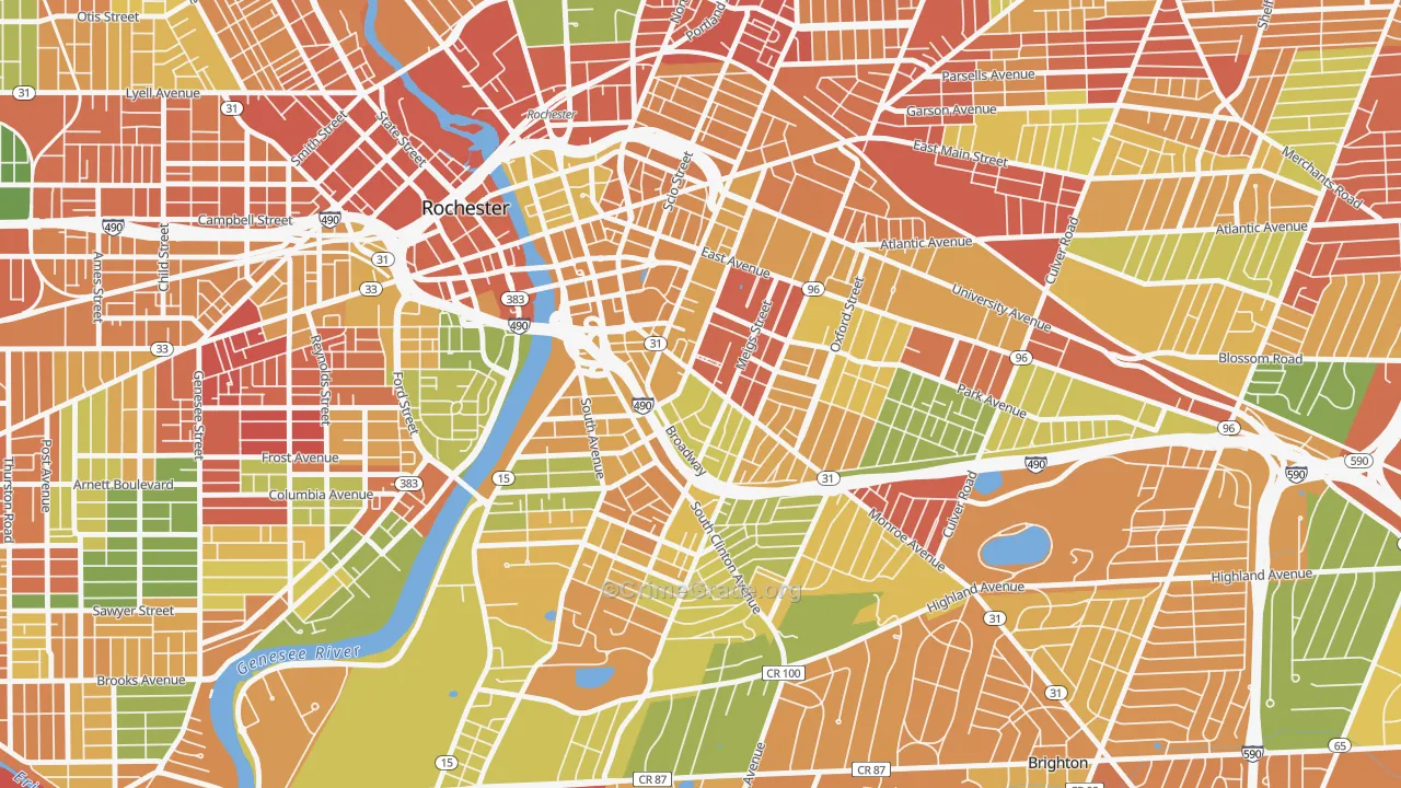 Pearl-Meigs-Monroe, Rochester, NY Map of Arson Rates