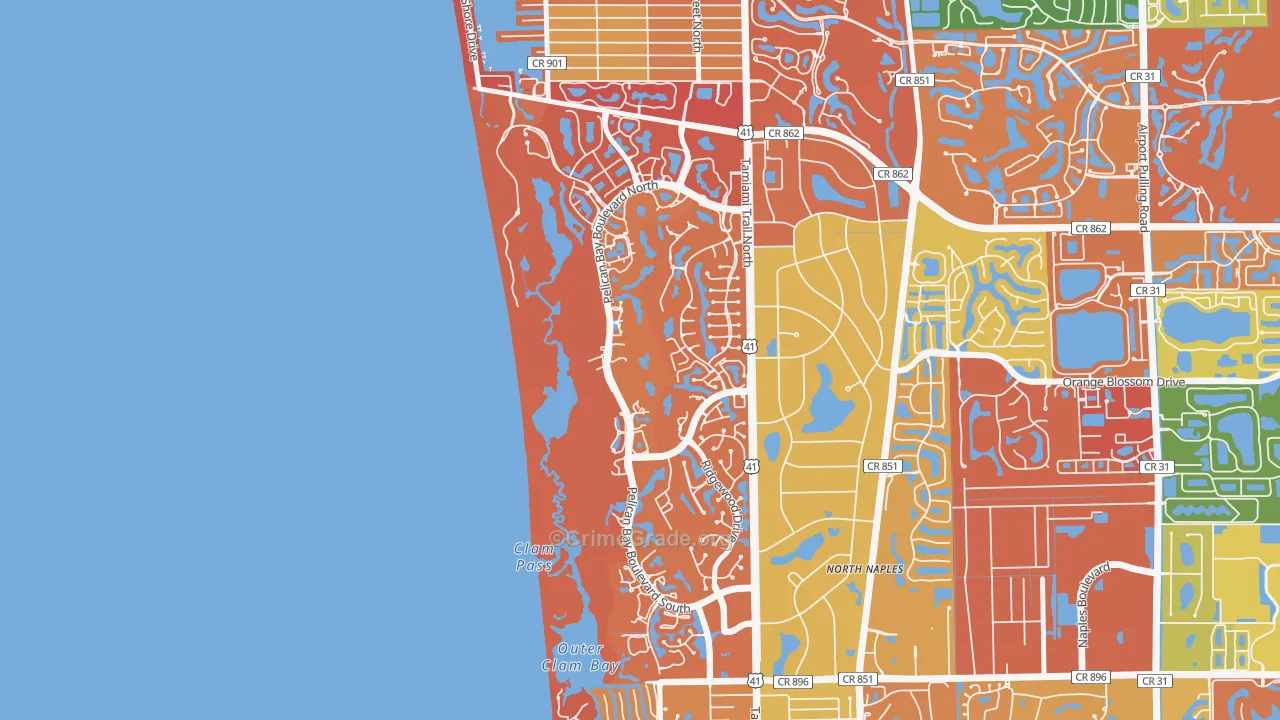 Pelican Bay, Naples, FL Map of Arson Rates