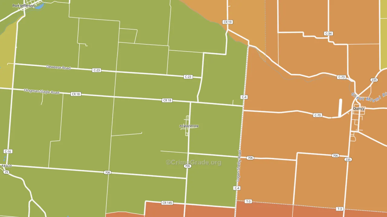Pemberton, OH Map of Arson Rates