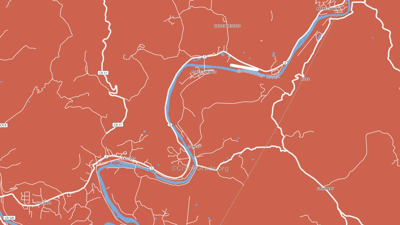Pence Springs, WV Map of Arson Rates