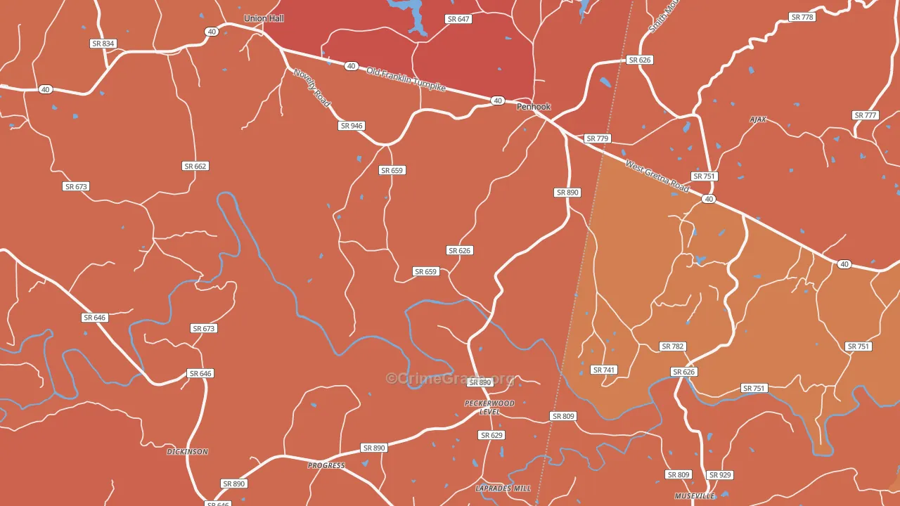 Penhook, VA Map of Arson Rates