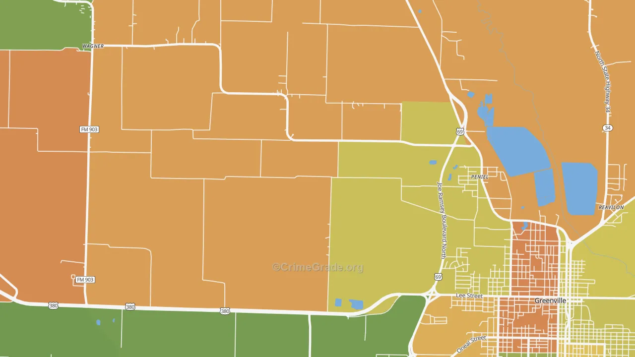 Peniel, TX Map of Arson Rates