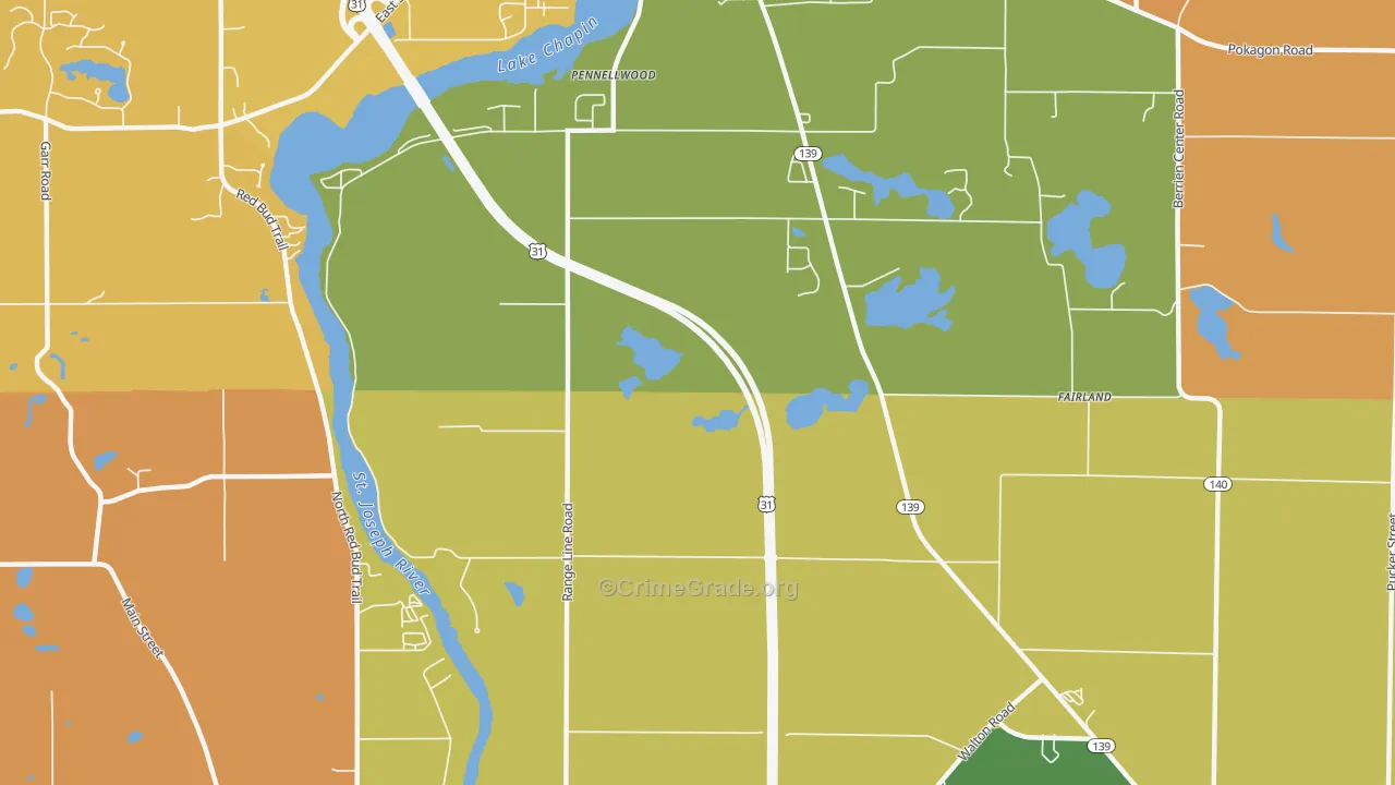 Pennellwood, MI Map of Arson Rates