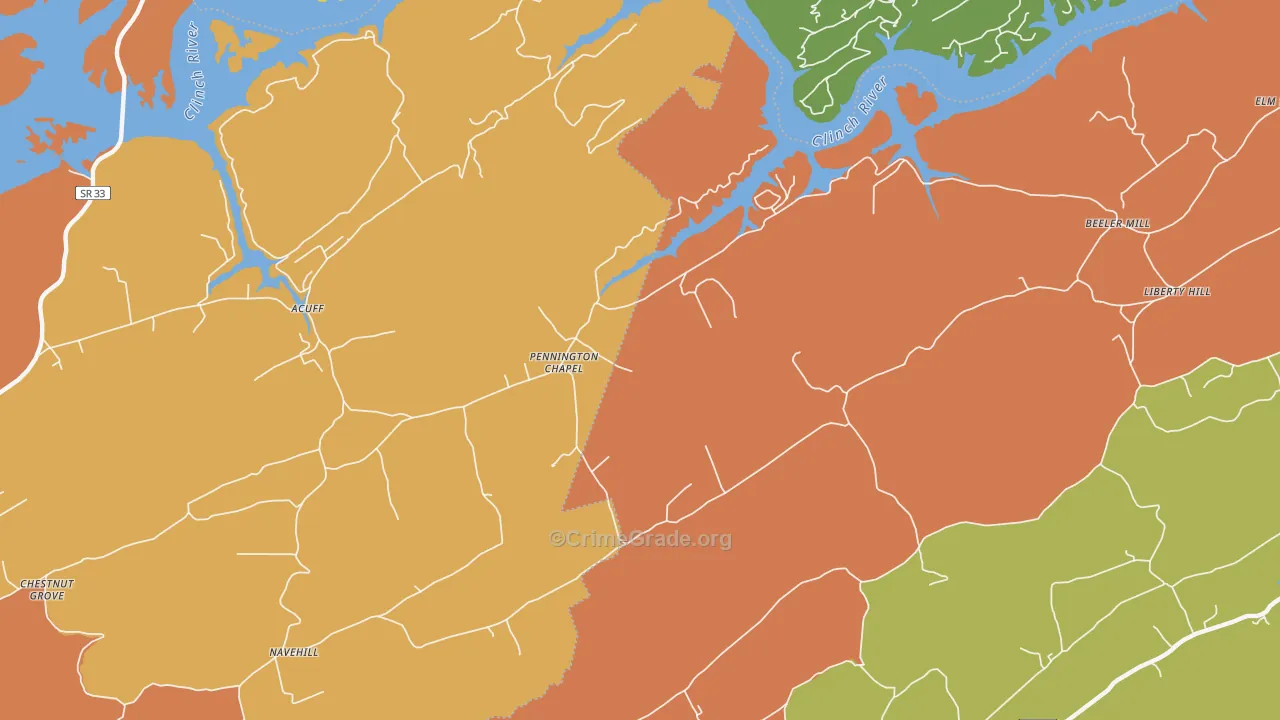 Pennington Chapel, TN Map of Arson Rates