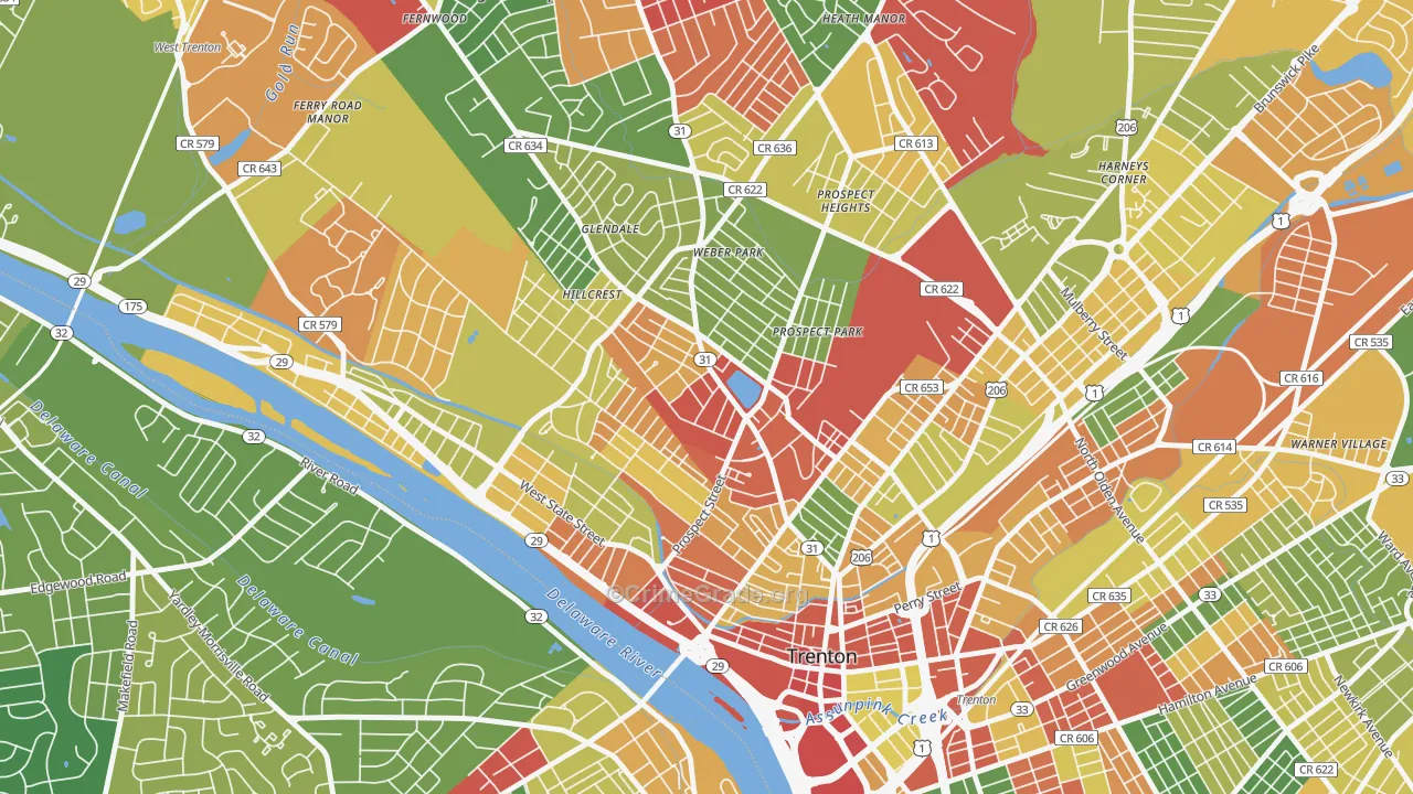Pennington-Prospect, Trenton, NJ Map of Arson Rates