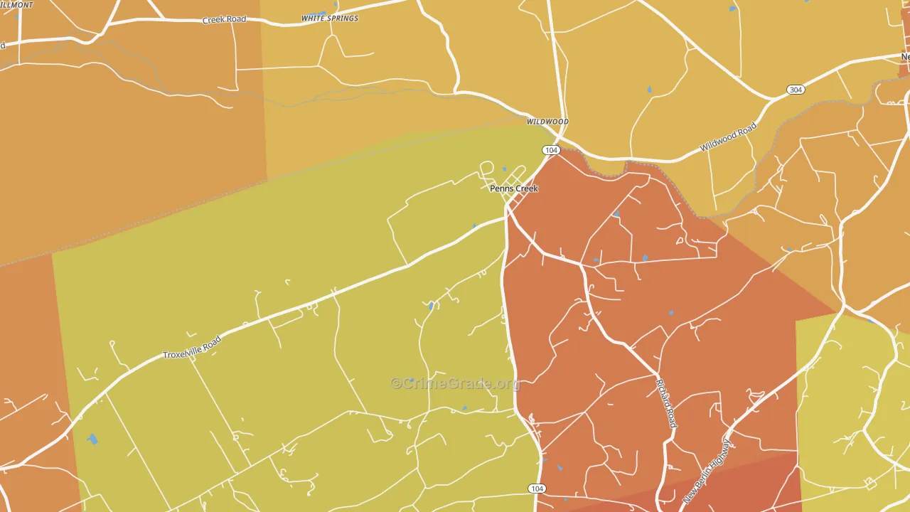 Penns Creek, PA Map of Arson Rates