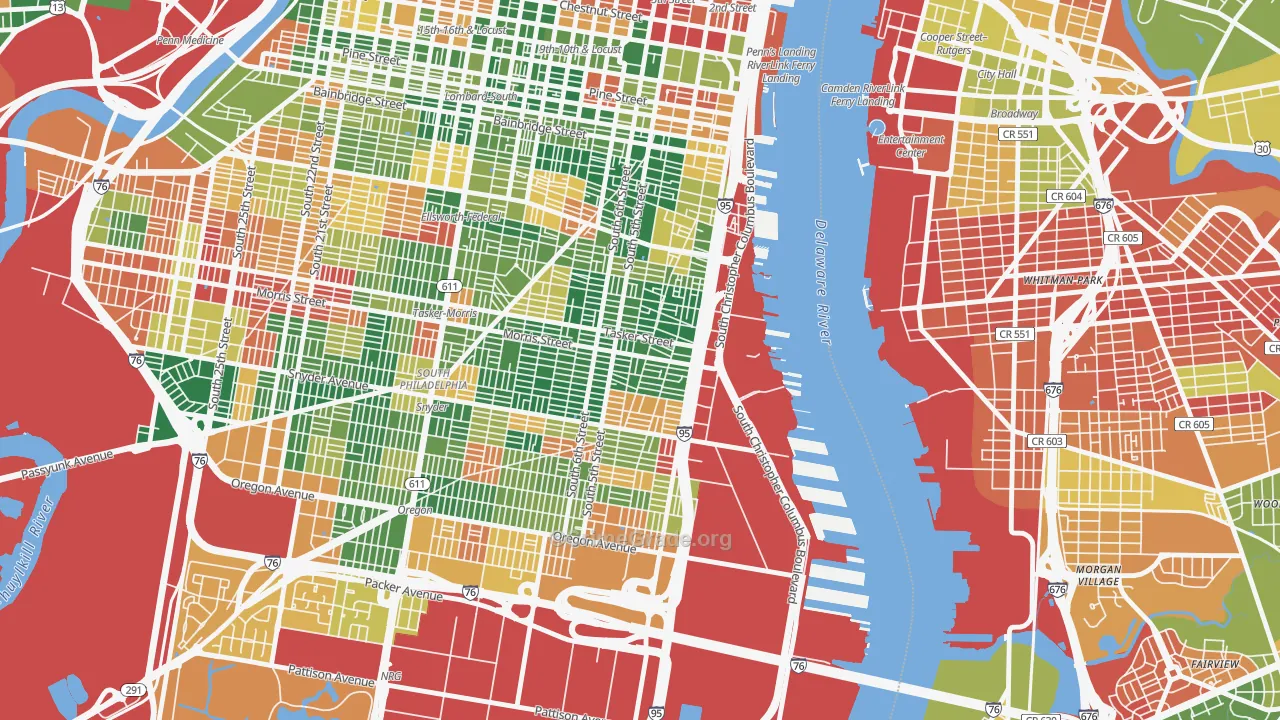 Pennsport-Whitman-Queen, Philadelphia, PA Map of Arson Rates
