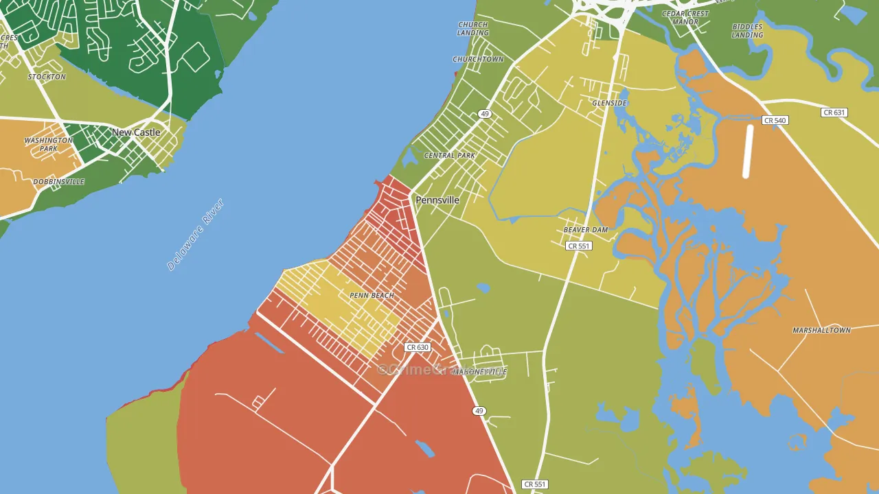 Pennsville, NJ Map of Arson Rates