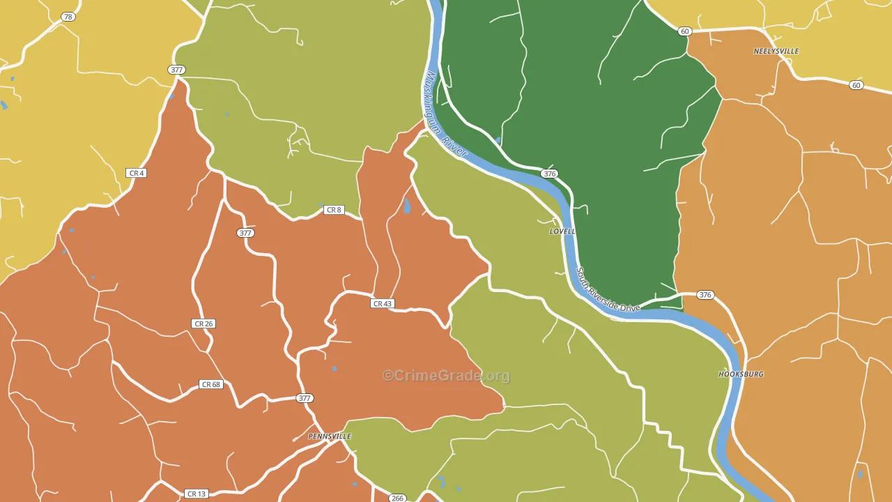 Pennsville, OH Map of Arson Rates