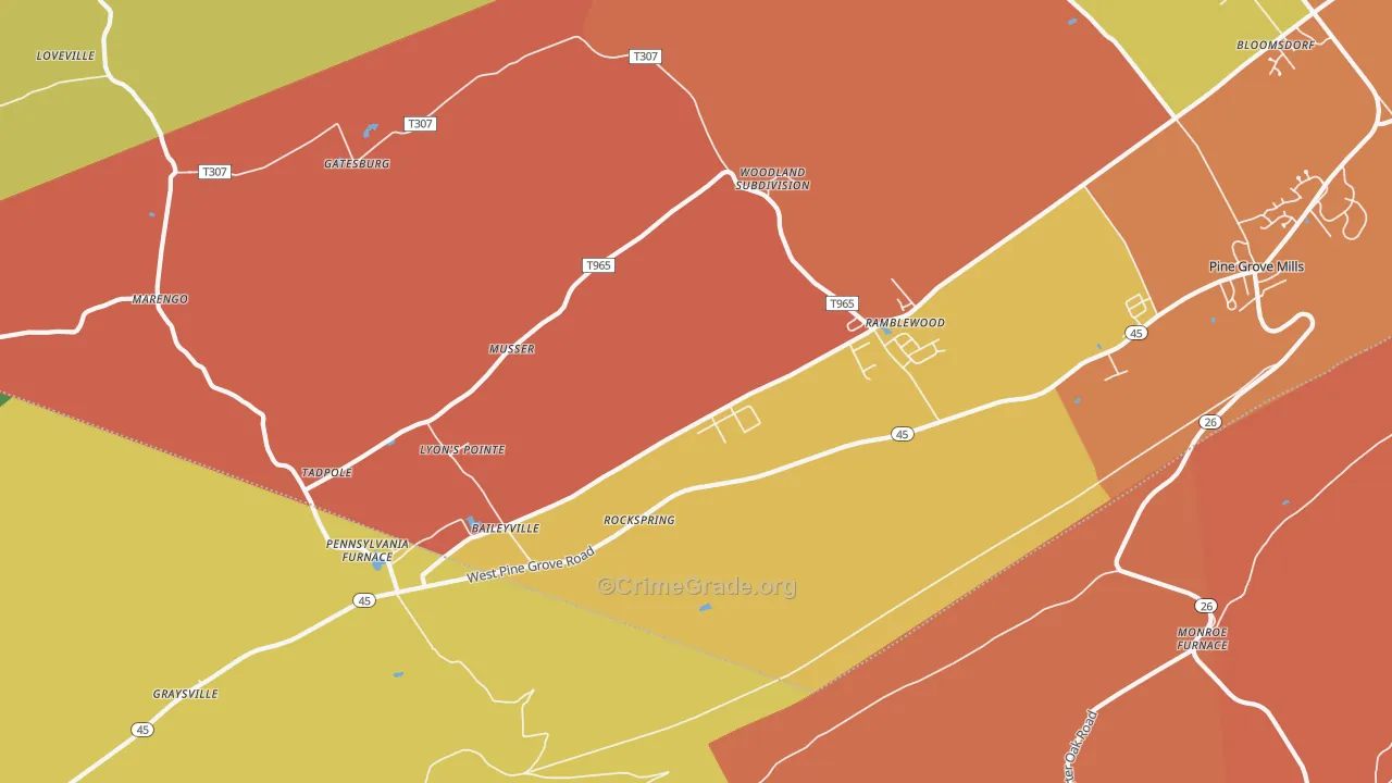 Pennsylvania Furnace, PA Map of Arson Rates