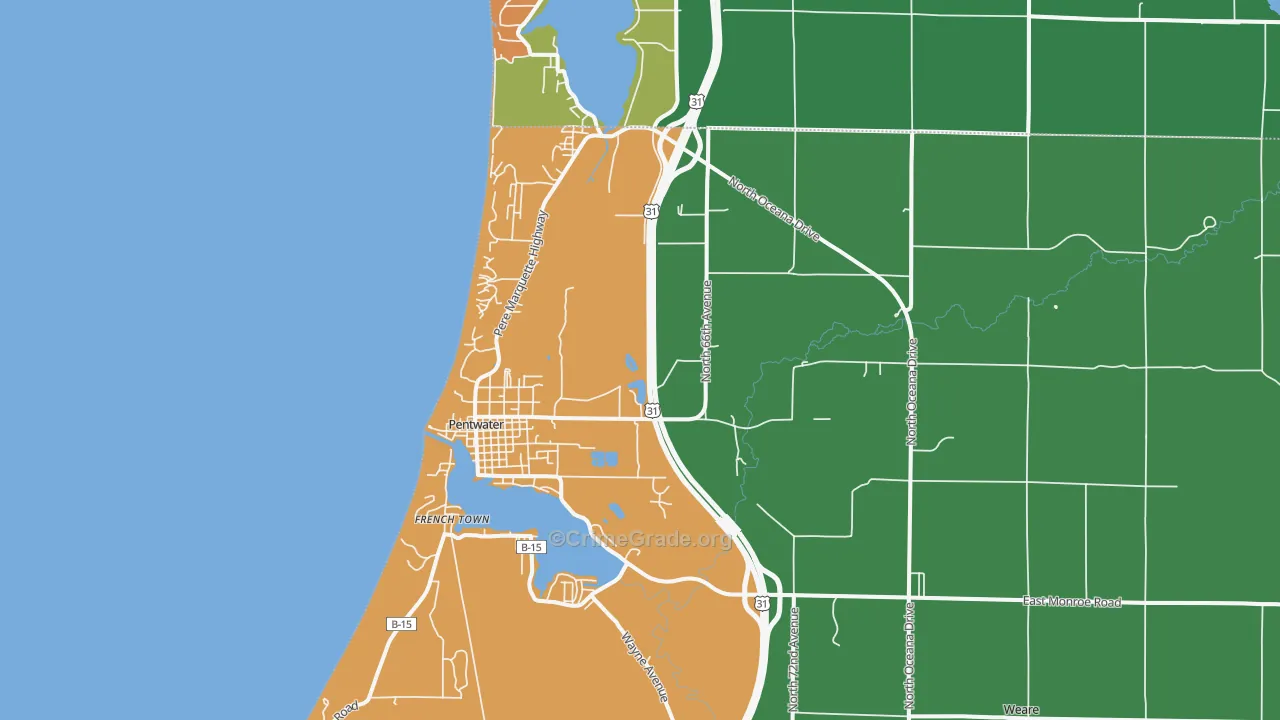 Pentwater, MI Map of Arson Rates