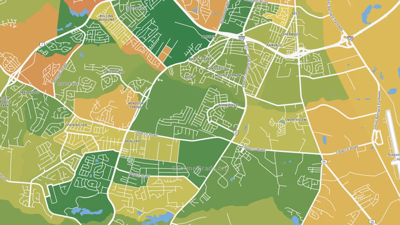 Pepperidge, Augusta, GA Map of Arson Rates