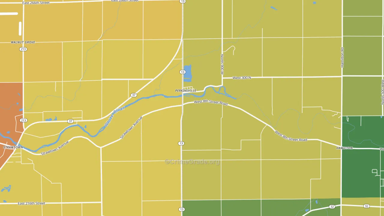 Perkinsville, IN Map of Arson Rates