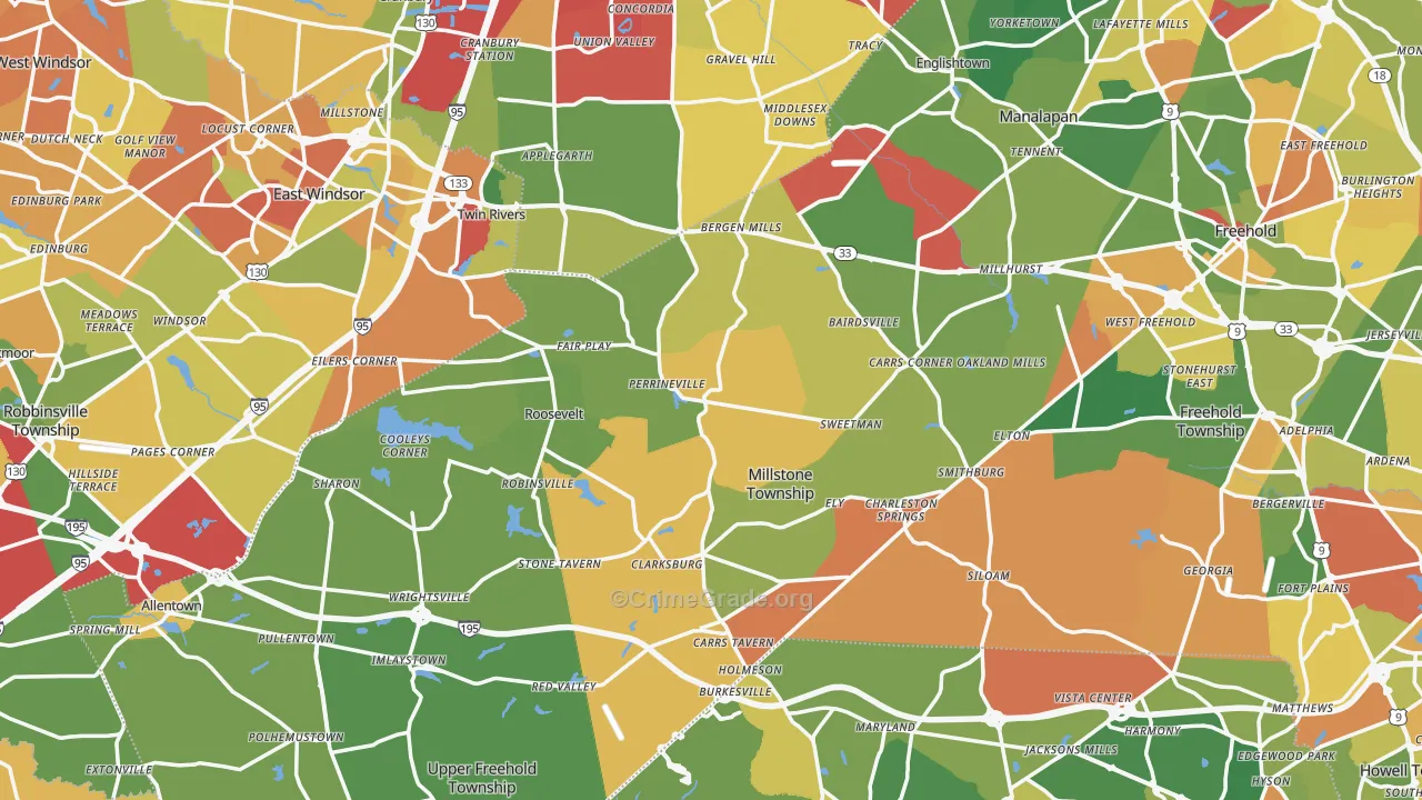 Perrineville, NJ Map of Arson Rates
