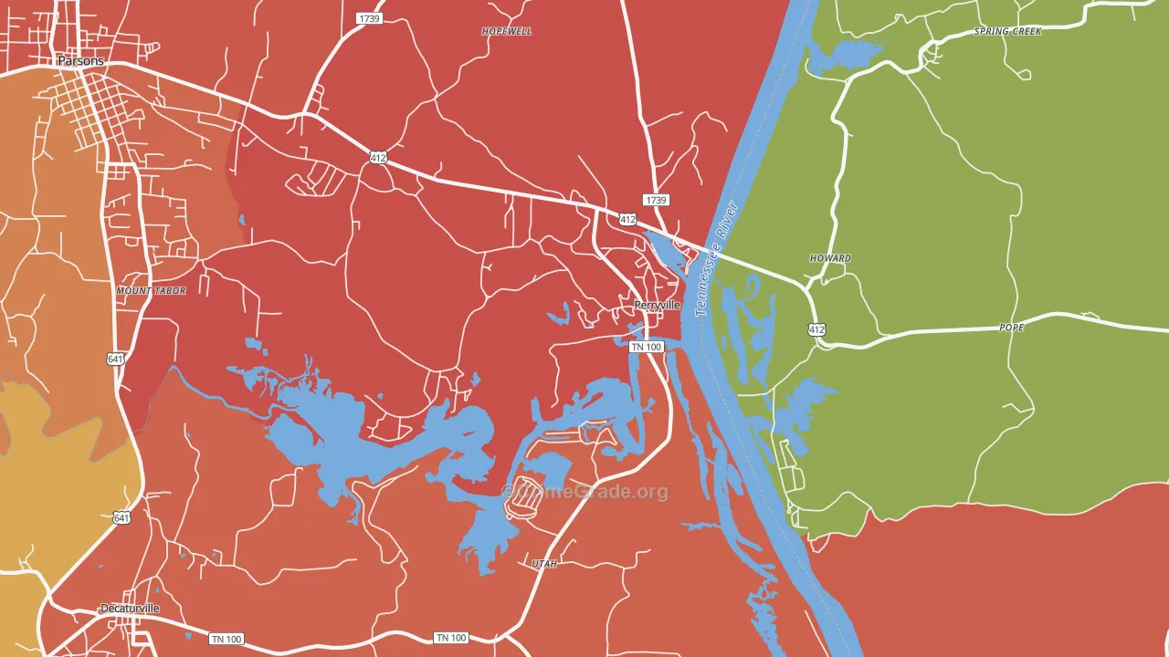 Perryville, TN Map of Arson Rates