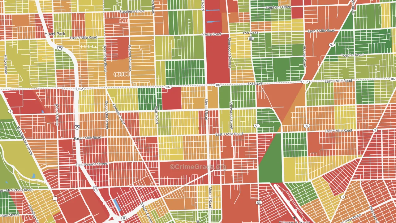 Pershing, Detroit, MI Map of Arson Rates