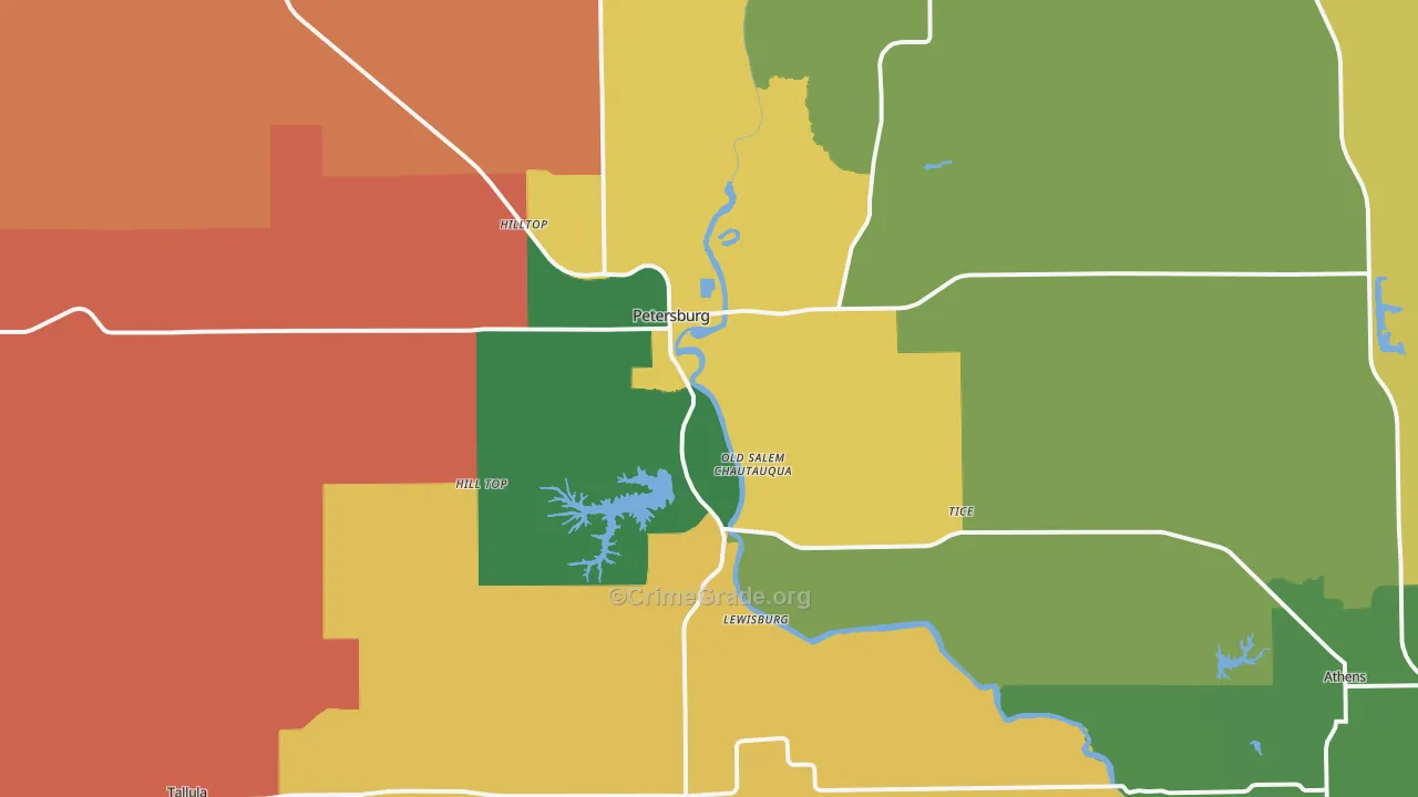 Petersburg, IL Map of Arson Rates