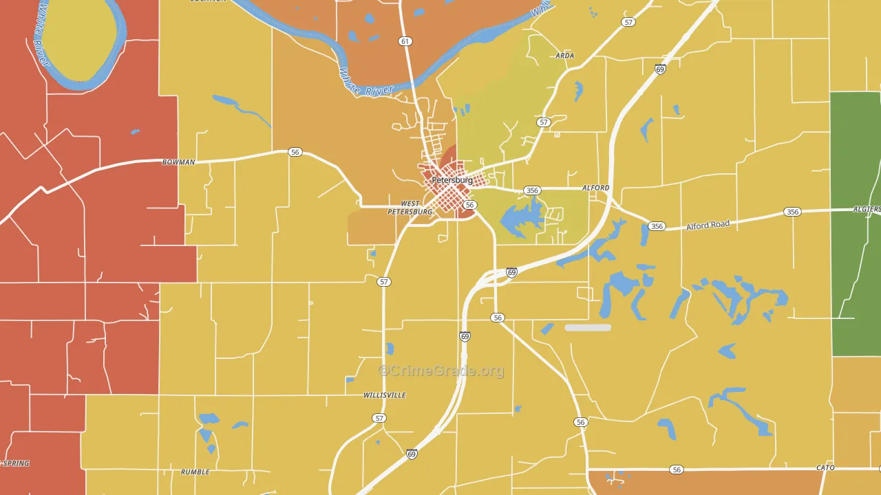 Petersburg, IN Map of Arson Rates